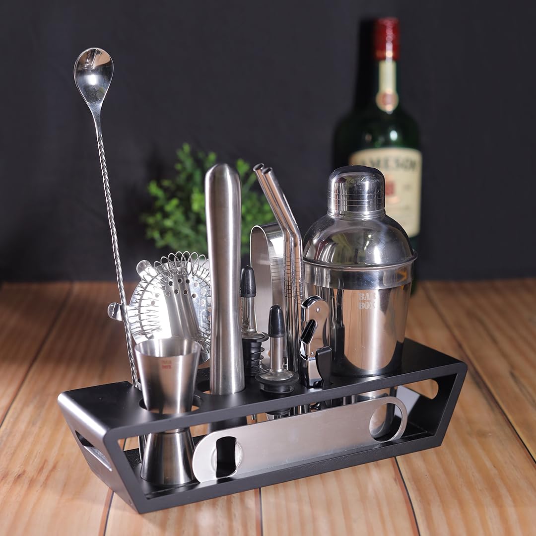Bar Box | Black Wood Bar Set 14 Piece Bartending Kit
