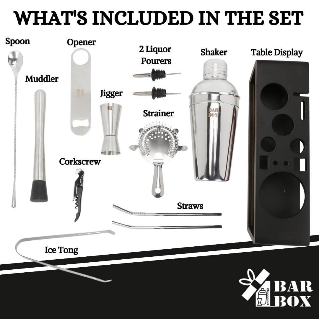 Bar Box | Black Wood Bar Set 14 Piece Bartending Kit