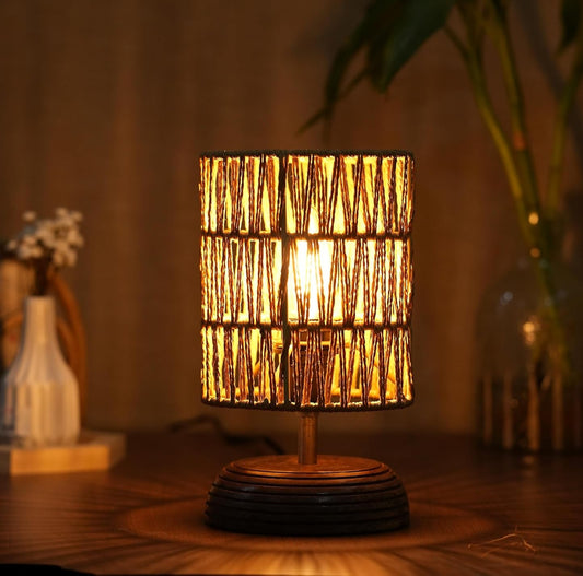 Boho Zig Zag Raffia Table Lamp