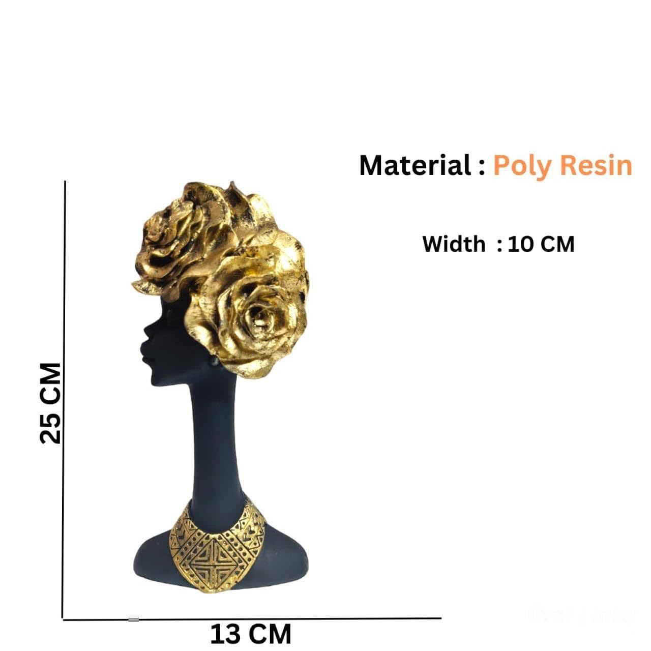 DEEPGLASS Resin African Flower Lady Showpiece 13 X 10 X 25 Cm (Black & Golden)