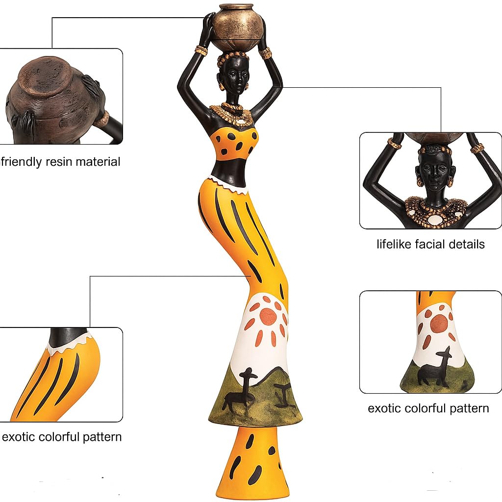 Beautiful Finish Uniquely Hand Crafted Home Dcor African Tribal Women Art Piece - (Set of 3, Multicolour), ResinVVVVVVV