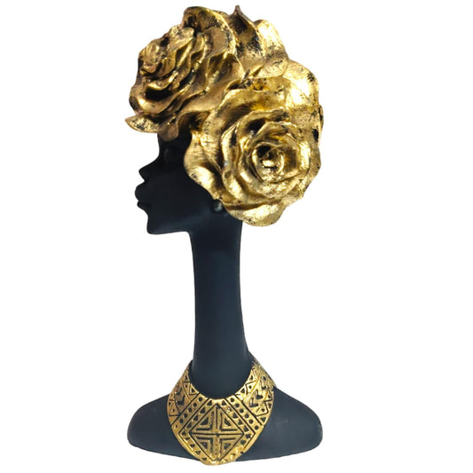 DEEPGLASS Resin African Flower Lady Showpiece 13 X 10 X 25 Cm (Black & Golden)