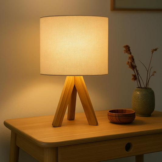 Teak Tripod LED Table Lamp With Wooden Base