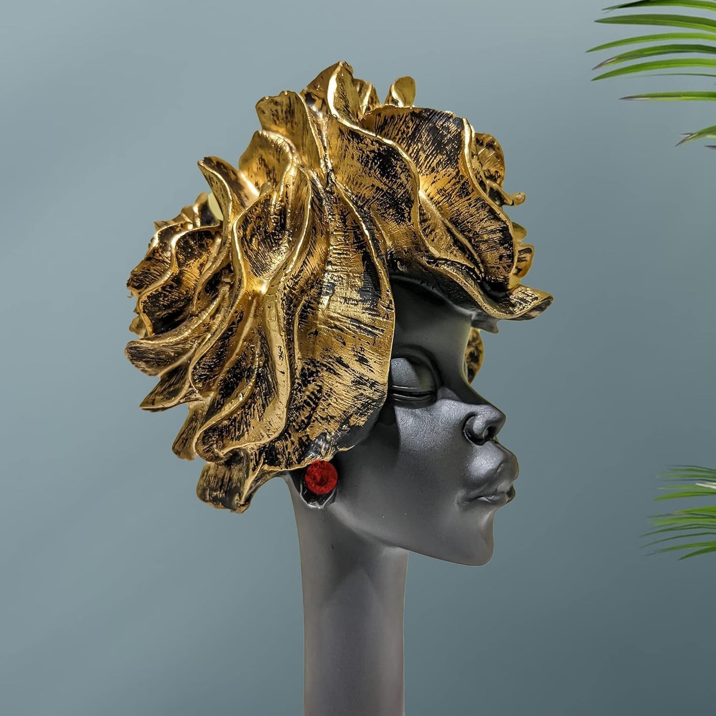DEEPGLASS Resin African Flower Lady Showpiece 13 X 10 X 25 Cm (Black & Golden)