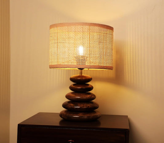 Boho Rattan Pebble Table Lamp