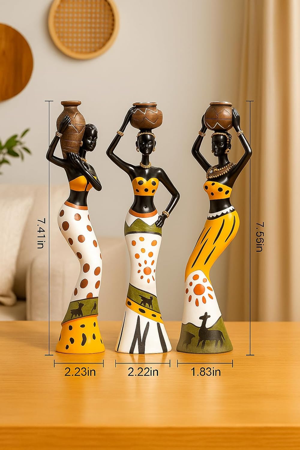 Beautiful Finish Uniquely Hand Crafted Home Dcor African Tribal Women Art Piece - (Set of 3, Multicolour), ResinVVVVVVV