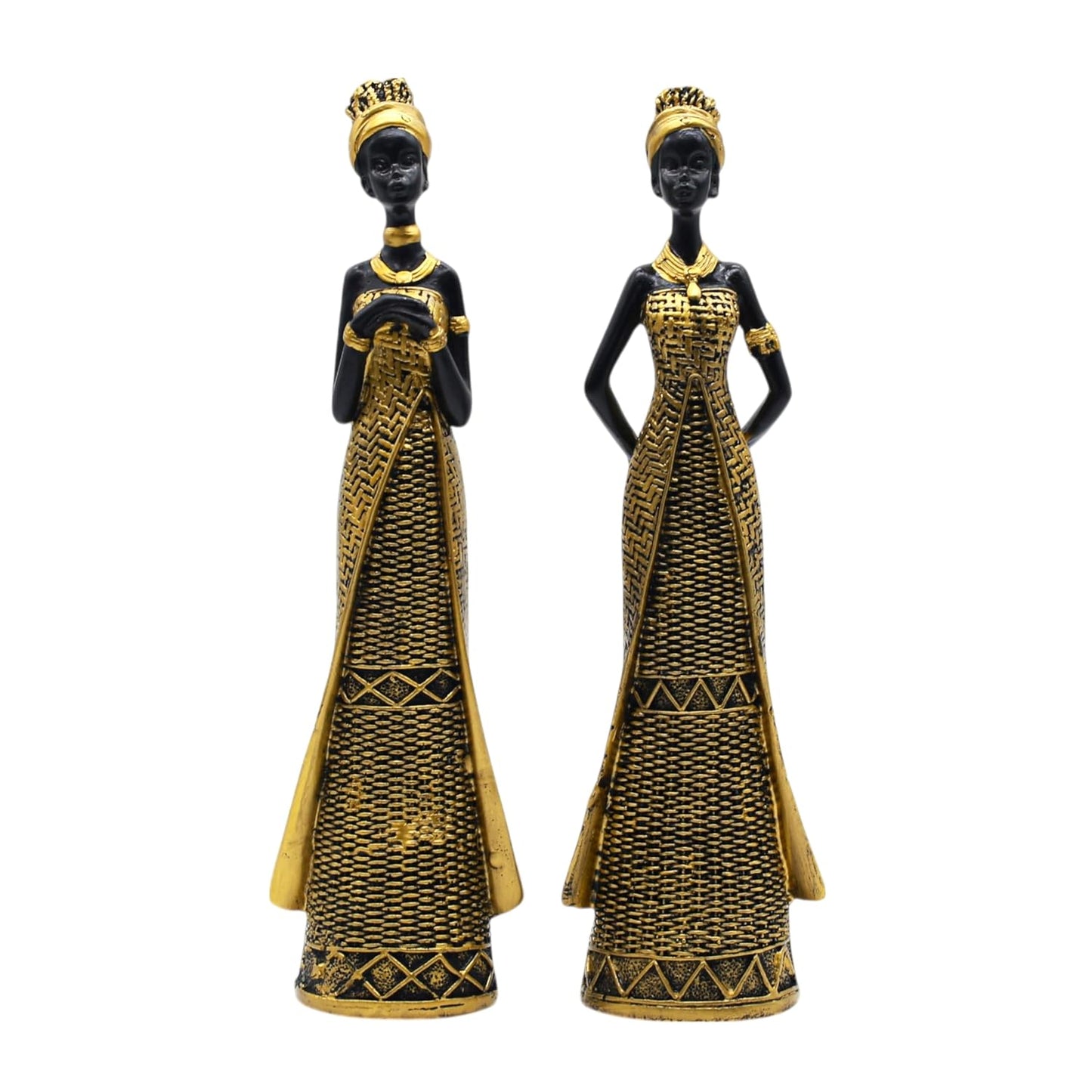 Vibrant Beautiful Finish Uniquely Hand Crafted Home Decor African Tribal Women Art Piece (Set of 2)