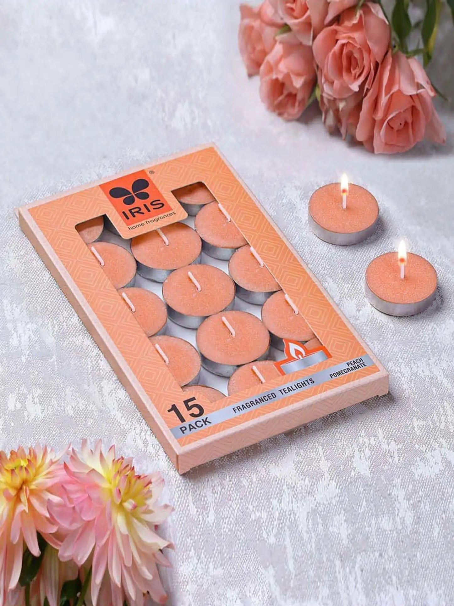 IRIS PEACH POMEGRANATE FRAGRANCE TEALIGHT CANDLE (PACK OF 15)