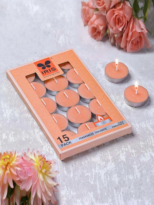 IRIS PEACH POMEGRANATE FRAGRANCE TEALIGHT CANDLE (PACK OF 15)