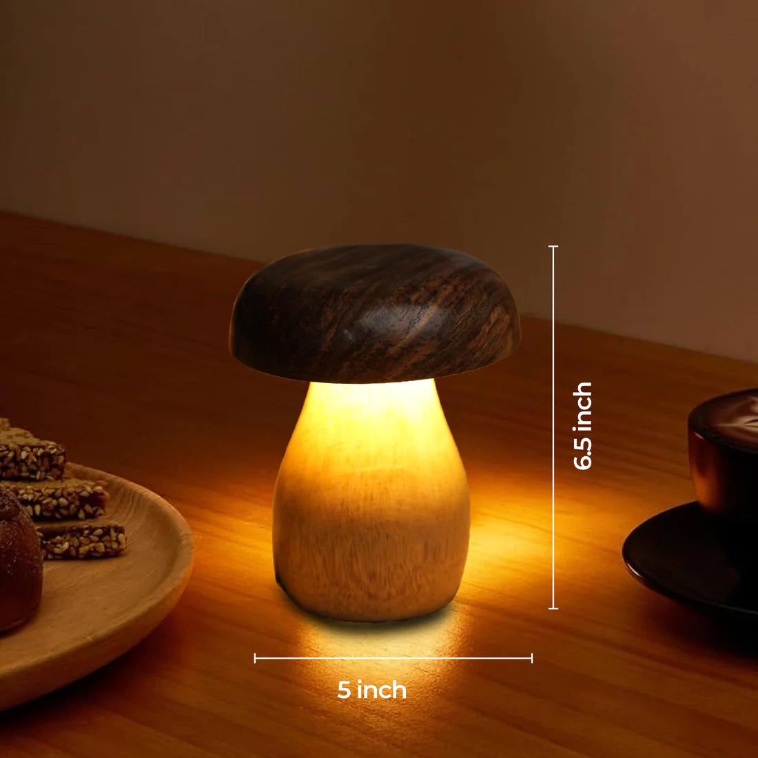 Handcrafted Wooden Mushroom Lamp – Whimsical Glow, Natural Charm