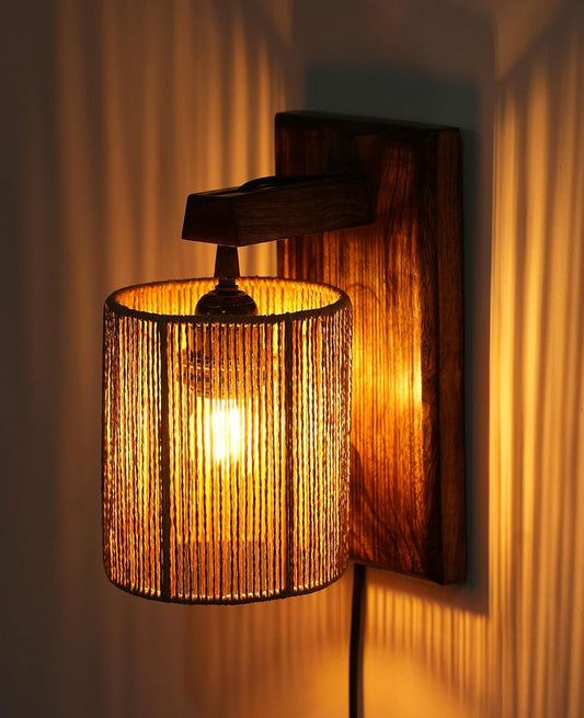 Rustic Wooden Wall Lamp I Cylindrical