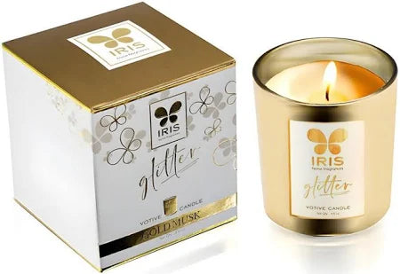 IRIS GLITTER VOTIVE GOLD MUSK CANDLE