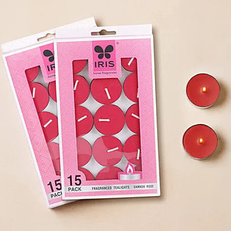 IRIS DAMASK ROSE FRAGRANCED TEALIGHTS (PACK OF 15)