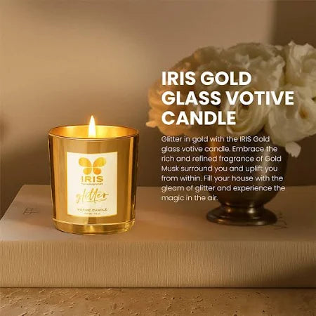 IRIS GLITTER VOTIVE GOLD MUSK CANDLE