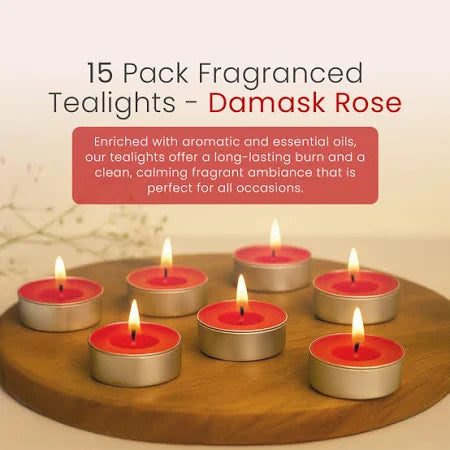 IRIS DAMASK ROSE FRAGRANCED TEALIGHTS (PACK OF 15)